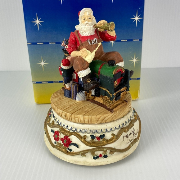 Christmas Music Box Wind Up Plays Jingle Bells Santa on Train - Picture 1 of 7